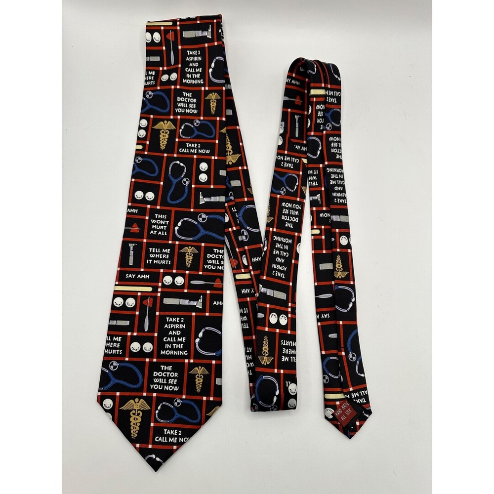Museum Artifacts Silk Doctor Tie Take 2 Aspirin Say Ahh Tell Me Where It‎ Hurts